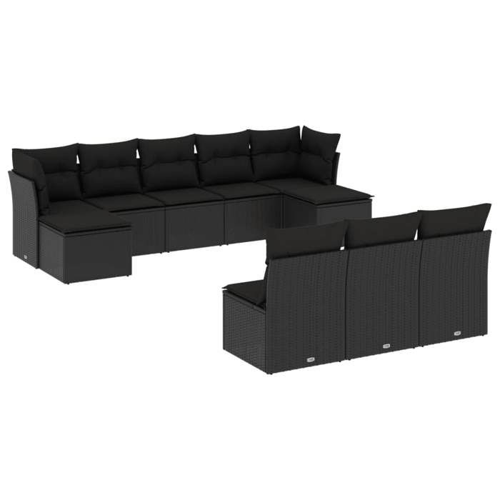 VidaXL Garden Lounge Set 10 Pcs with Cushions Black Wicker 3218285
