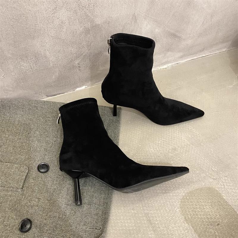 Autumn High Heel Stretch Slim Women Ankle Boots Autumn Ladies Elegant Pointed Toe Short Botas  De Mujer