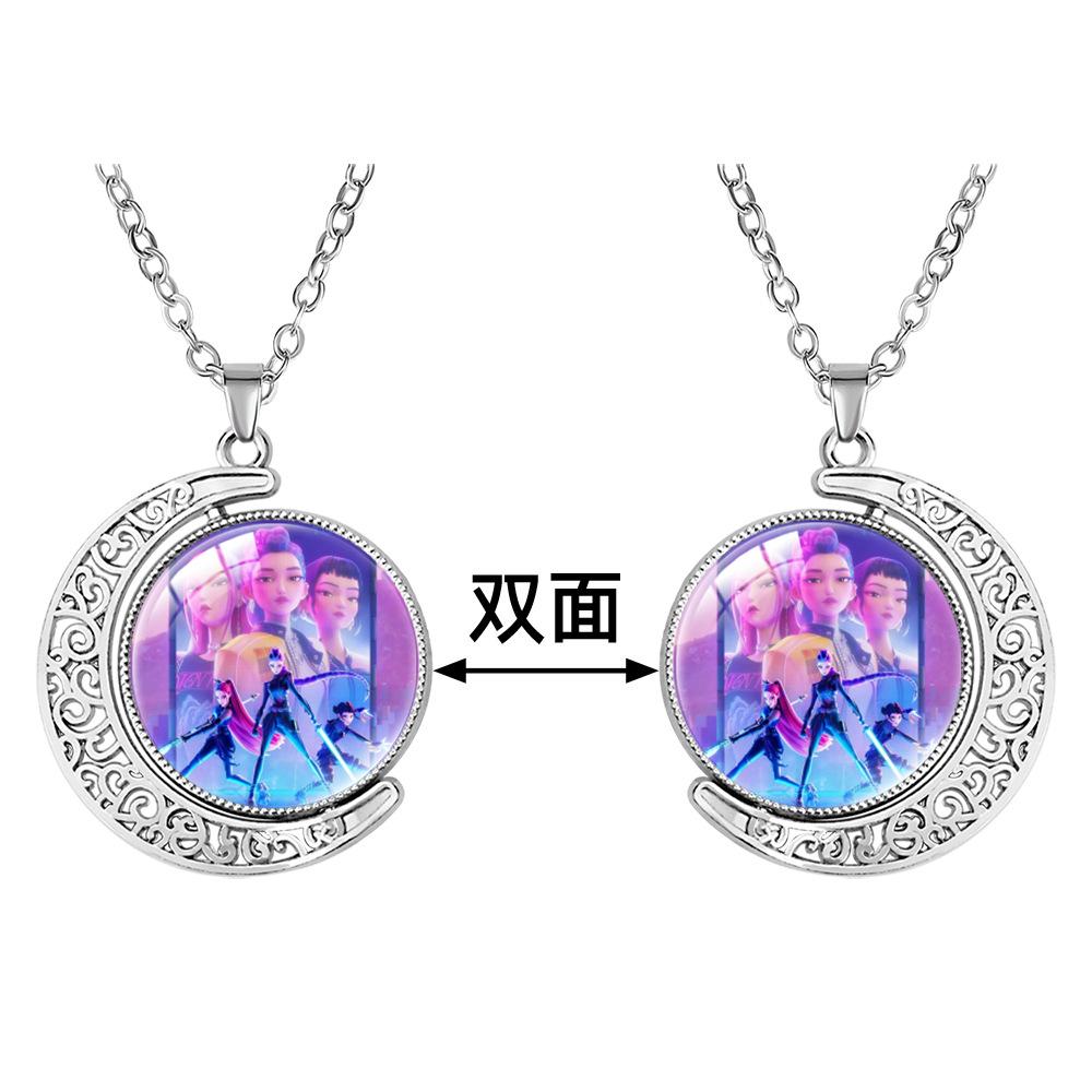 Collana con Pietra Preziosa a Forma di Luna Crescente Ciondolo Rotante Double-sided Accessori di Coppia di Alta Gamma