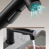 Black/Silver Bathroom Faucet with Pull-Down Sprayer, Hot and Cold Water Mixer Water Tap, Ceramic Cartridge & Brass Material