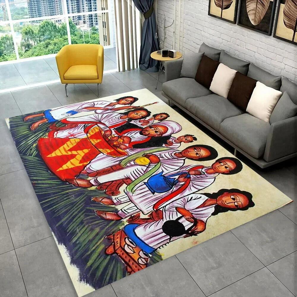 3D Africa Ethiopian Painting Art Carpets Cartoon Area Rug ,Carpet for Home Living Room Sofa Doormat Decor,Non-slip Floor Mats