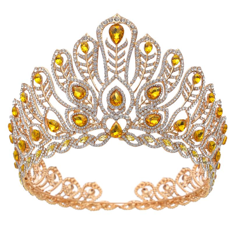 Baroque Royal Queen Large Diadem Bridal Crown Pageant Miss Headdress Bride Wedding Dress Hair Jewelry Accessories