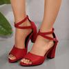 Fashion Fashion Square Heel Sandals Women's New Suede Open Toe Bag Heel One Strap Anti-slip Wear-resistant High Heels