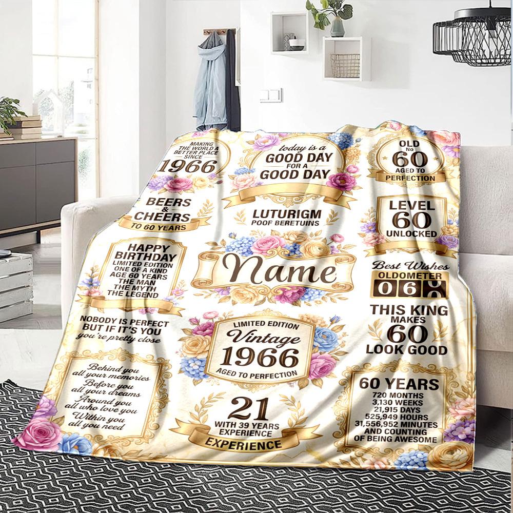 Vintage Milestone Birthday Blanket Comfortable Texture For Sofa Couch Office Bed Picnics Allseason Use Cozy Home Lovers Ideal Gift For Birthday