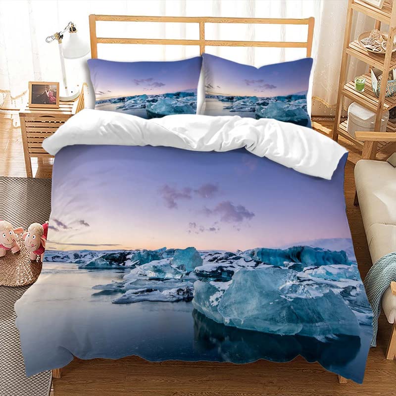 Glacier Duvet Cover Sets for Kids Teens Queen Quilt Covers Lightweight Down Bedroom Decor 2 Pillowcases 1 Duvet Cover No Quilt