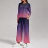 Women's Fashion Round Neck Loose Fit Printed Sweatshirt and Jogger Pants Set with Side Split Hem