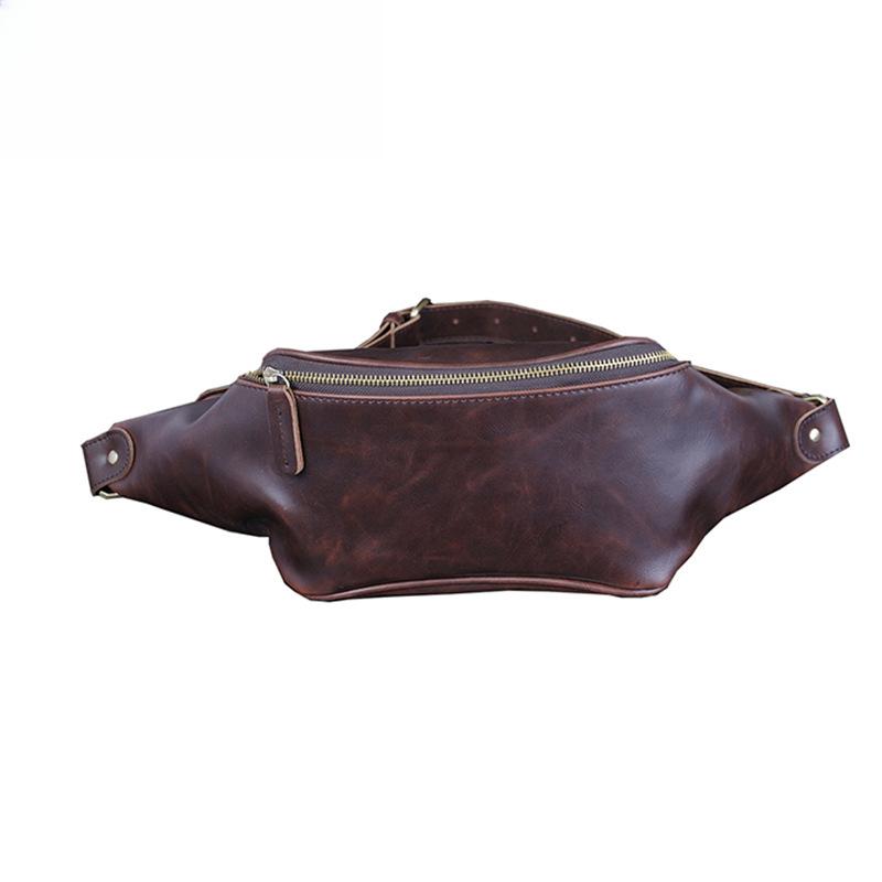 

Мужская поясная сумка из искусственной кожи, модная нагрудная сумка на одно плечо в стиле ретро Crazy Horse, сумка для отдыха на открытом воздухе 26cm*12cm*10cm кофейный