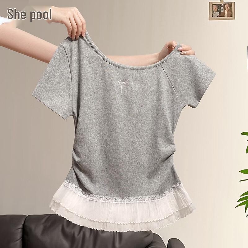 

Women s Butterfly Embroidery Mesh Hem T-shirt M