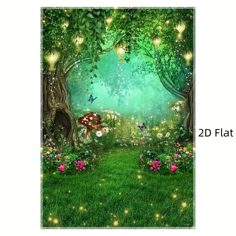 2D Magical Forest Tapestry, Enchanted Mushroom Butterfly Wall Decor for Birthday Party