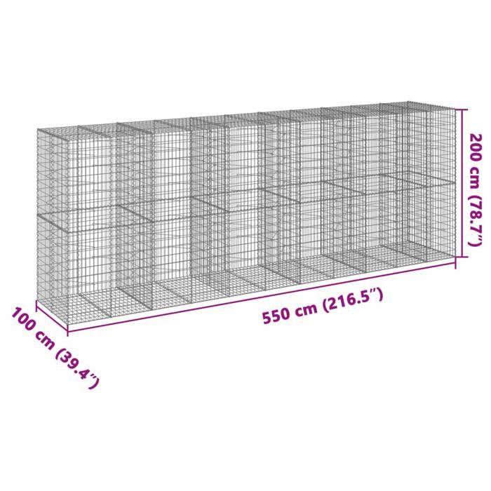 VidaXL Panier gabion avec couvercle 550x100x200 cm fer galvanisé, mur en gabion, mur de soutènement en gabion, clôture en 3295234