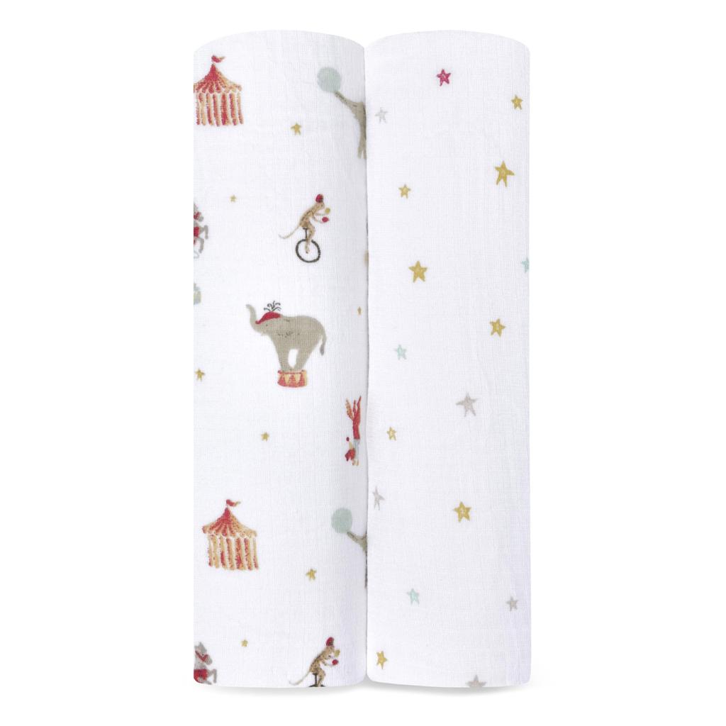 Aden Anais Essentials Swaddle 2 Elephant Circus Baby Swaddles SWADAEESWC20034 + (2 Pieces)