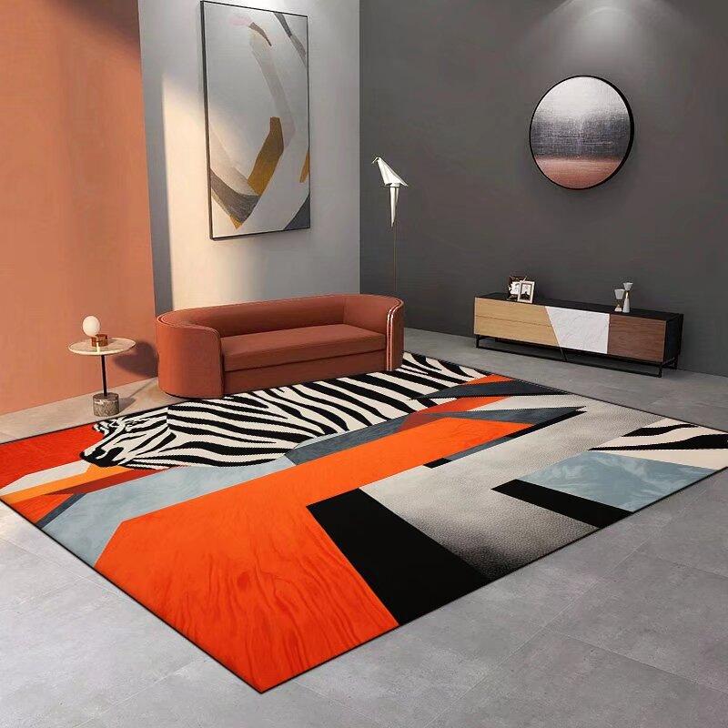 Modern Luxury Geometric Orange Rugs Non-slip Carpets for Living Room Sofa Bedroom Home Decorations Coffee Tables Mat