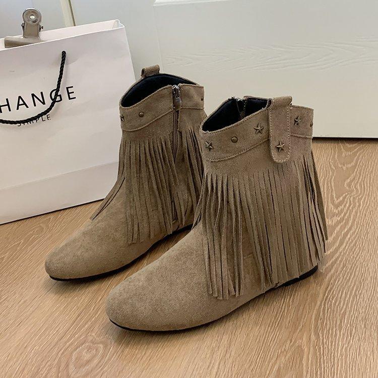 Retro fringed short boots for women~ Winter 2025 new versatile willow nail short boots fashionable British western boots