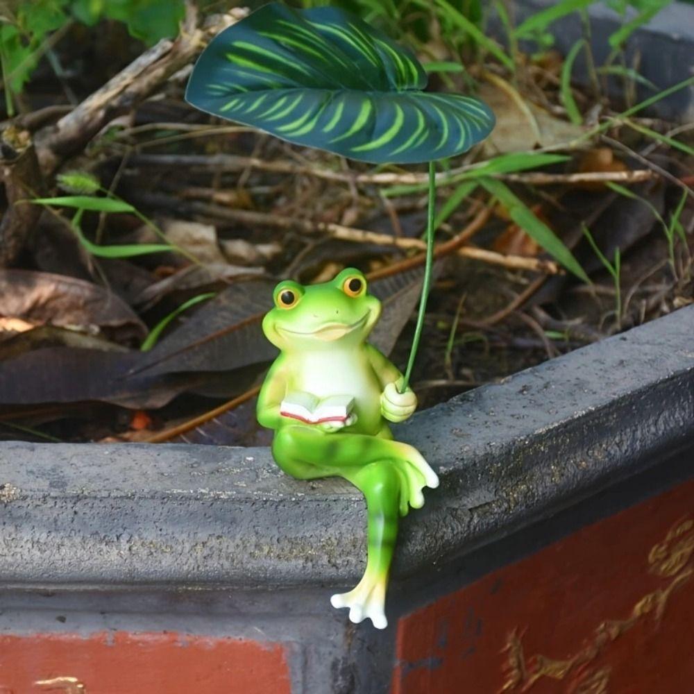 

Cartoon Garden Frog Statue Resin Animal Miniatures Sculpture Desktop Ornament Frog Figurine Bonsai Style 2