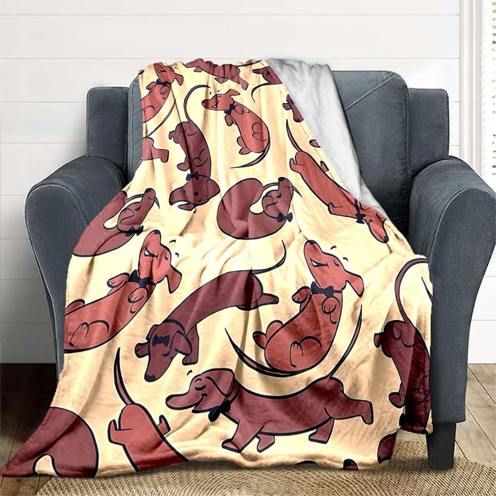 1pc Dachshund Bowtie Lightweight Flannel Blanket, Comfortable and Warm Blanket, for Office and Camping Sofa Bed, Livingroom160