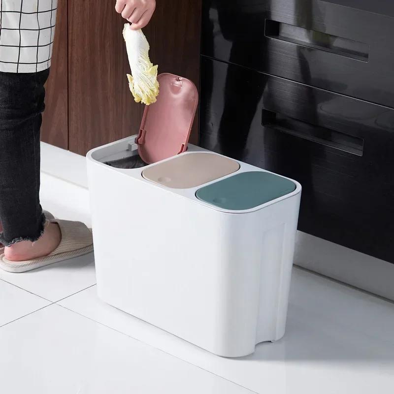 European Style Kitchen Trash Can - Household Bin with Lid, Dry & Wet Separation for Garbage Classification, Suitable for Living