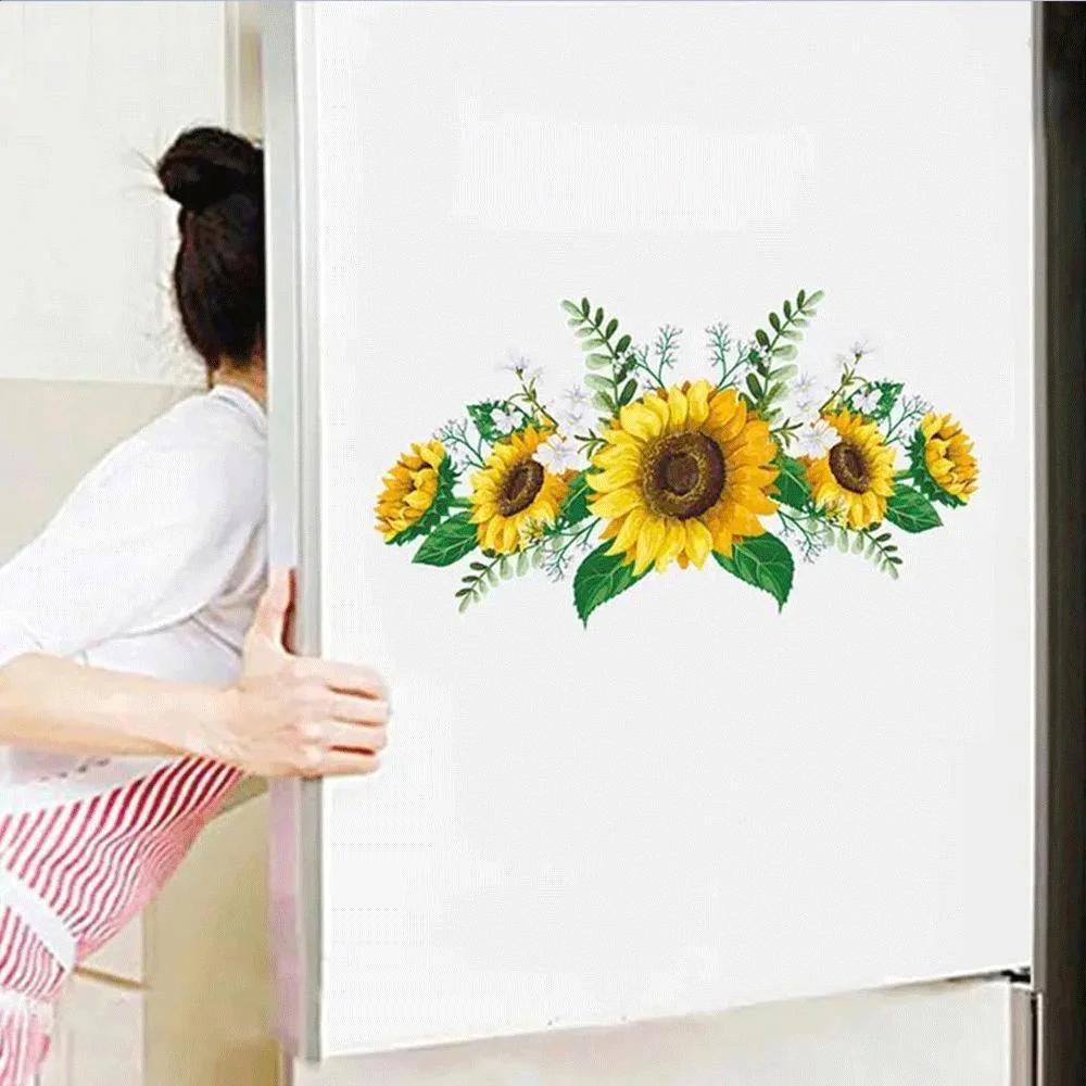 Pegatinas de Pared de Girasol 60cmx30cm Decoración para Habitación Infantil Flor Adhesiva para Dormitorio Decoración del Hogar Papel Pintado Adhesivo