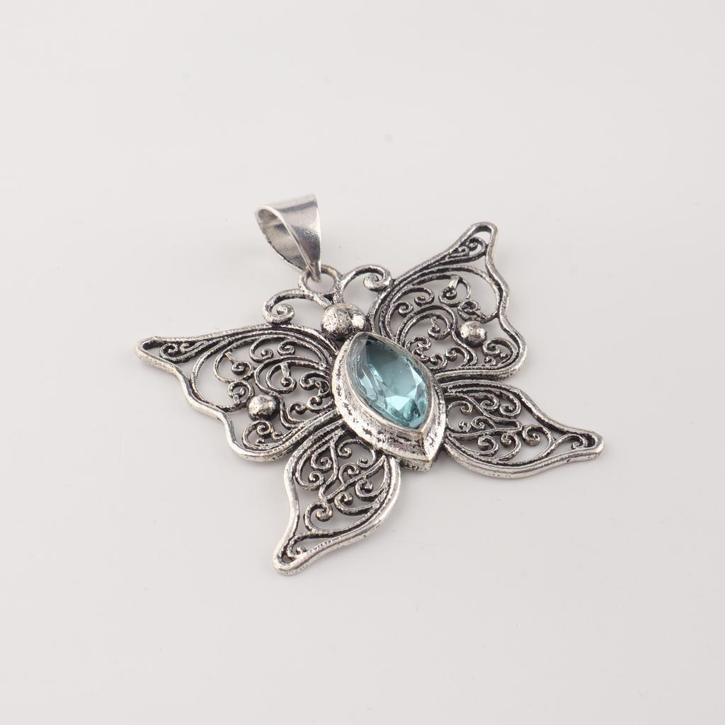 Natural Sky Blue Topaz Gemstone 925Sterling Silver Designer Pendant 1.5" For Mother's Day Gift CP-41-8