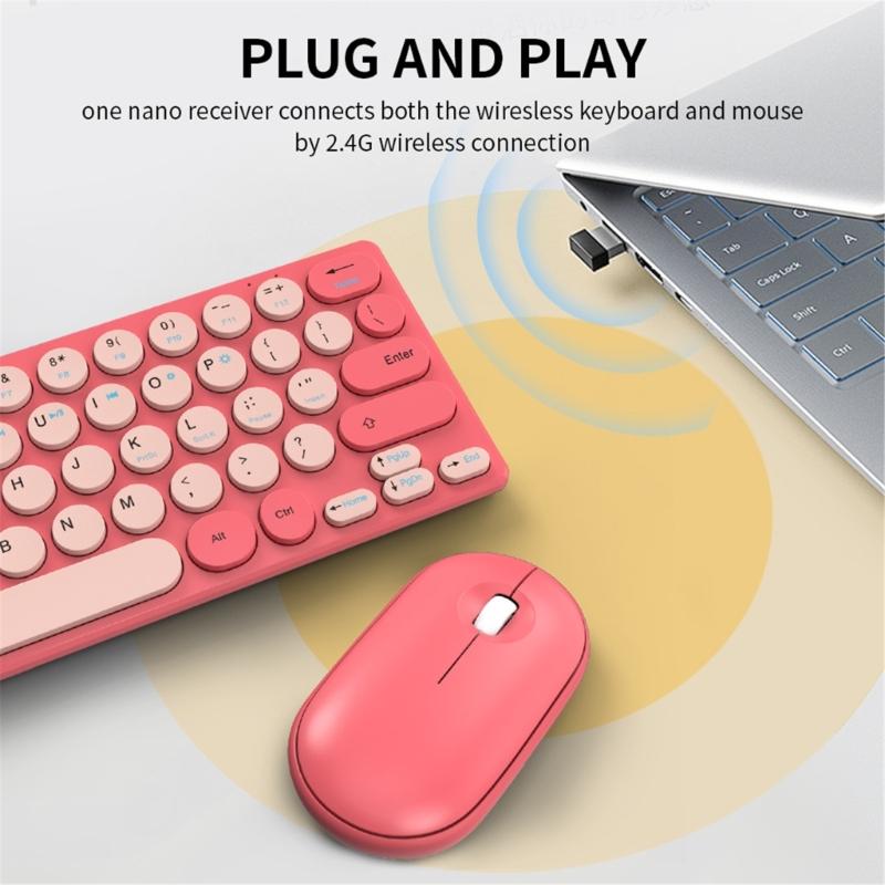Silents Clicks Wireless Keyboards Mouse Set Round Retro Keycaps 2.4G Connectivitys Portable For Desktop Office Travel Use