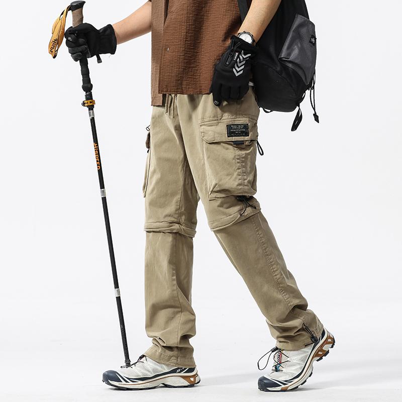 JAYSCE Unisex Cotton Convertible Cargo Pants Multi-Pocket Outdoor Hiking Trousers Detachable Shorts Elastic Waist