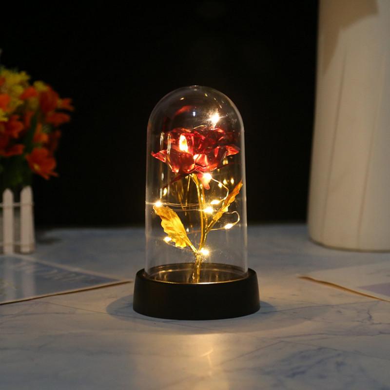 Small gold foil rose luminous led light ornament creative Christmas Valentine's Day gift night light