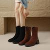 New Autumn and Winter Suede Medium Boots Large Size Women's Boots Thick-soled Non-slip Rear Zipper Leather Boots Korean Version Medium Heel Mart