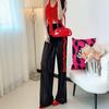 Women's High-Waisted Black Chiffon Wide-Leg Pants - Light Summer Style