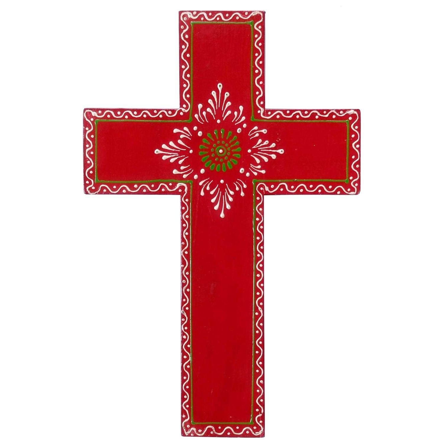 

Wooden Wall Cross Holy Spirit : Handpainted Mangowood Plaque, Large, Red красный
