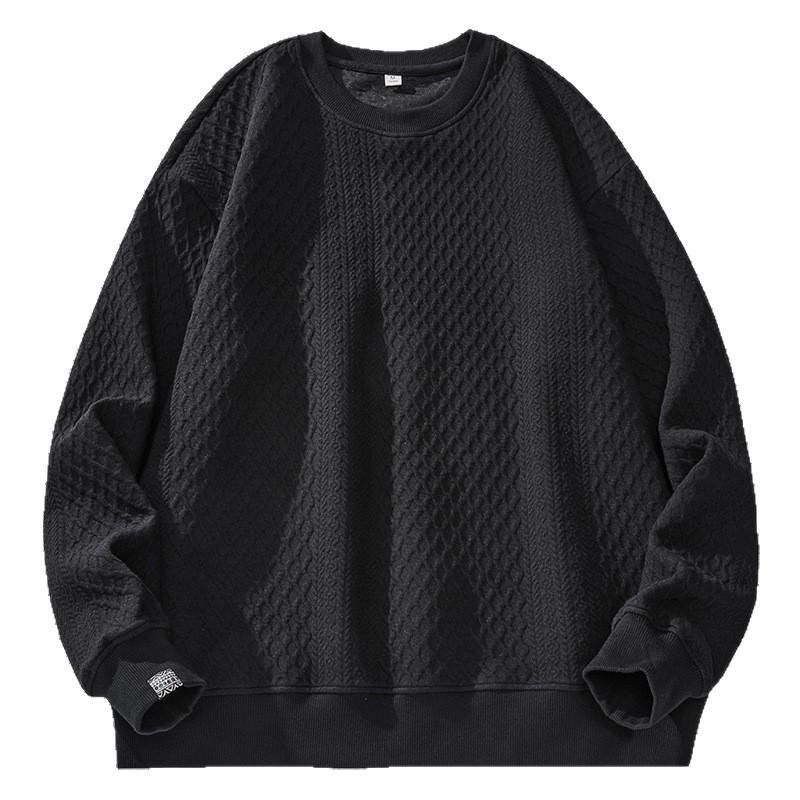 Herrhöst/Vinter Svart Jacquard Rundhalsad Huvtröja med Sammetfoder