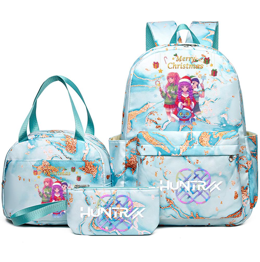 3Pcs/set Christmas Kpop Printed Backpack with Handbag Pencil Case for Teenager Student Girl Boy Bookbag Schoolbag Large Capacity Travel Bag Kid Gift
