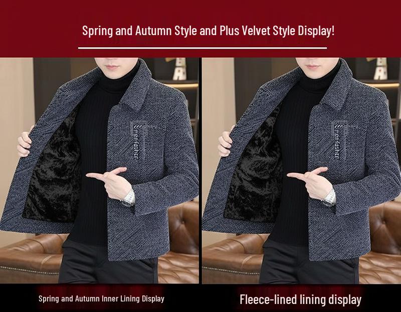 Vielseitige Herren-Wolljacke mit Revers – Mit Samt gefüttert, dick für Frühling & Herbst