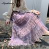 Fairycore Autumn Winter Women Maxi Long Princess Skirt High Waist Beige Purple Layered Ruffles Mesh Skirt Romantic Tierred Party Feminine Skirts