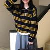 Womens Loose Long Sleeve Polo Neck Knit Sweater Striped Colorblock Casual Top Fall 2025