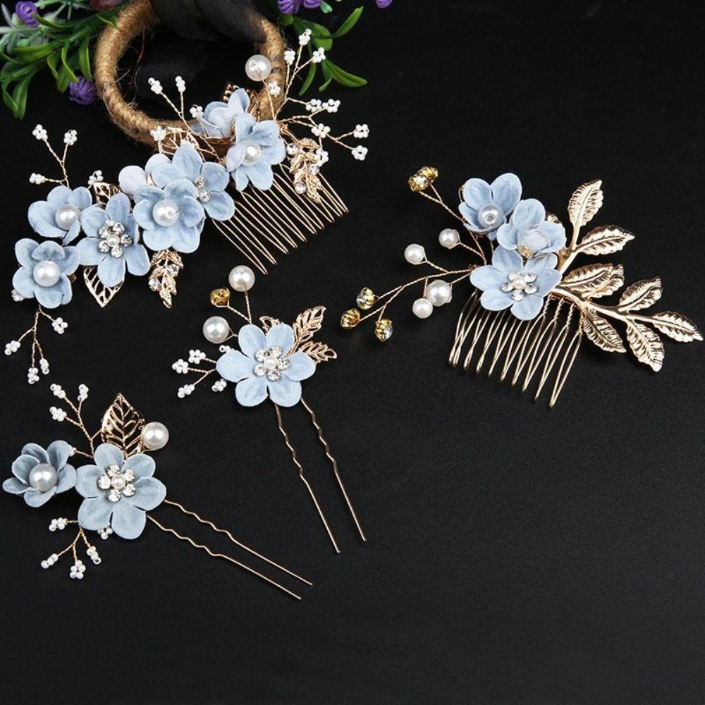 4 Stück Handgefertigte Braut-Haarkämme Künstliche Blume Hochzeitsfrisur Mode Blumen-Haarnadeln Geschenk