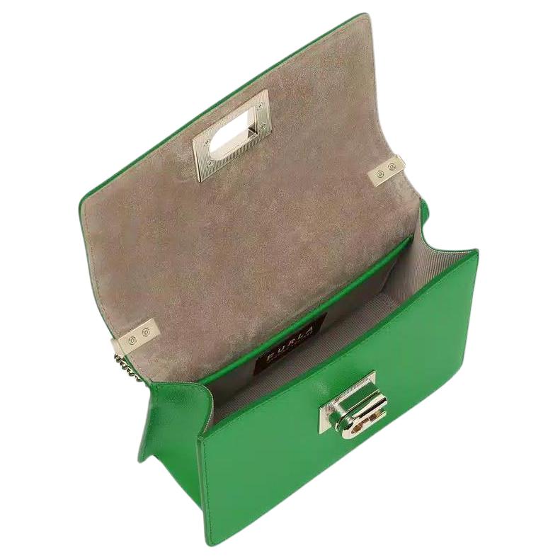 New Furla 1927 Collection Textured Leather Shoulder Bag, Crossbody Bag Mini Women's Green BAFKACO-ARE000-1255S