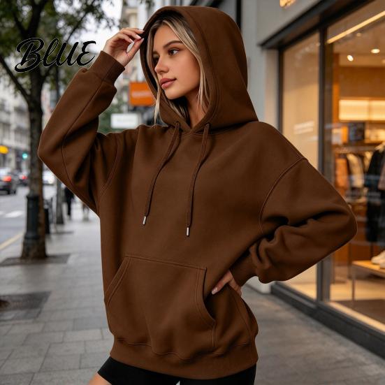 Soft Polyester Pullover Women Oversized Hoodie Cotton Blend Long Sleeve Sweatshirt Adjustable Drawstring Hoodie for Daily Wear And Front Pocket