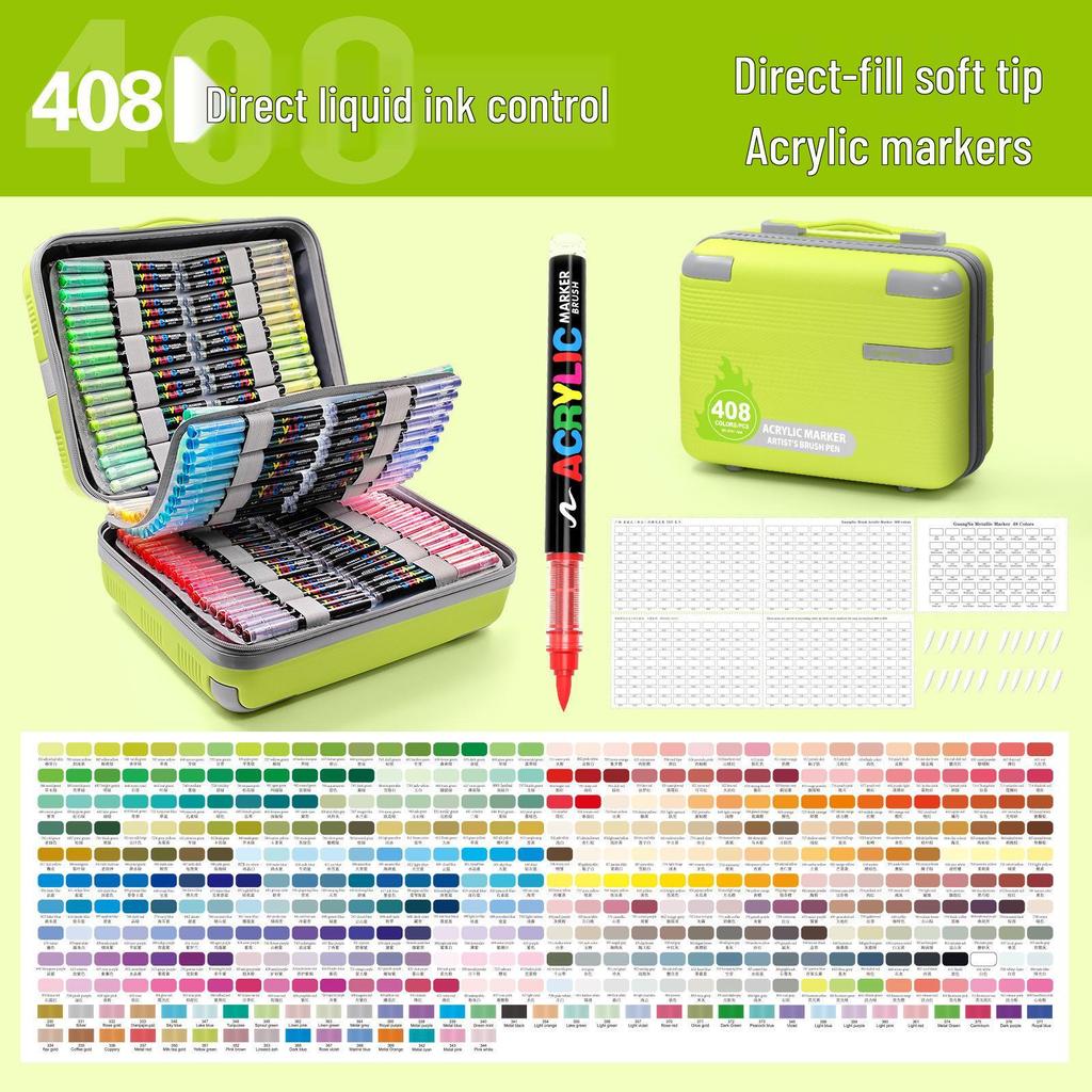 Guangna 8101 Stackable Soft Tip Acrylic Marker Set - 408 Colors for Art & DIY Graffiti