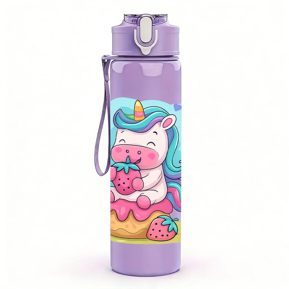 1PC Donut Unicorn Cartoon Art 750ml Color Plastic Sports Water Bottle Leakproof Flip Straw Lid Suitable for Sports Office Home Use
