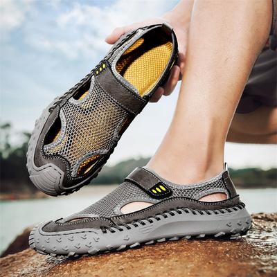 Sommer Atmungsaktive Herren Sandalen Hohles Mesh Loch Wanderschuhe Outdoor Rutschfeste Flats Leichte Sport Freizeit Strandschuhe