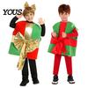 Indoor Outdoor Winter Play Clothes Christmas Box Costume for Kids, Santa Gift Dress Up Outfit Festive Holiday Performance Party, Soft Plush