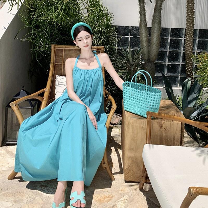 

Seaside vacation sexy halter halter dress summer elegant beach fairy long skirt S