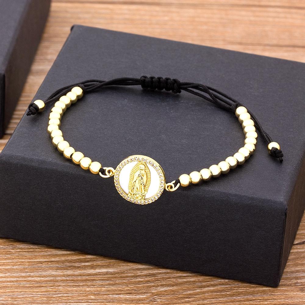 Nidin Men Classic 9 Styles Virgin Mary Bracelets Women Crystal Bracelets Christian Adjustable Handmade Copper CZ Bead Jewelry