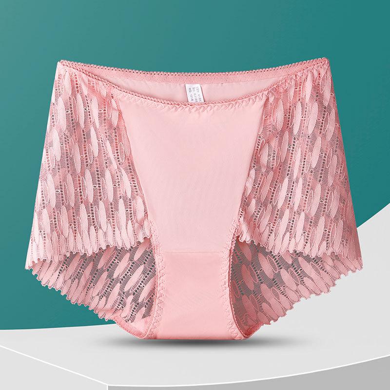 Big Size Female Summer Sexy Lace Hollow Ice Silk Fight Receive Abdomen Lift Hip High Waist Triangle Briefs