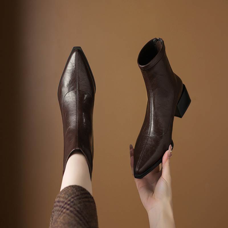 Krazing Pot Microfiber Pointed Toe Thick Heels Chelsea Boots Size 42 Zip Beauty Lady Women Stretch Ankle Boots