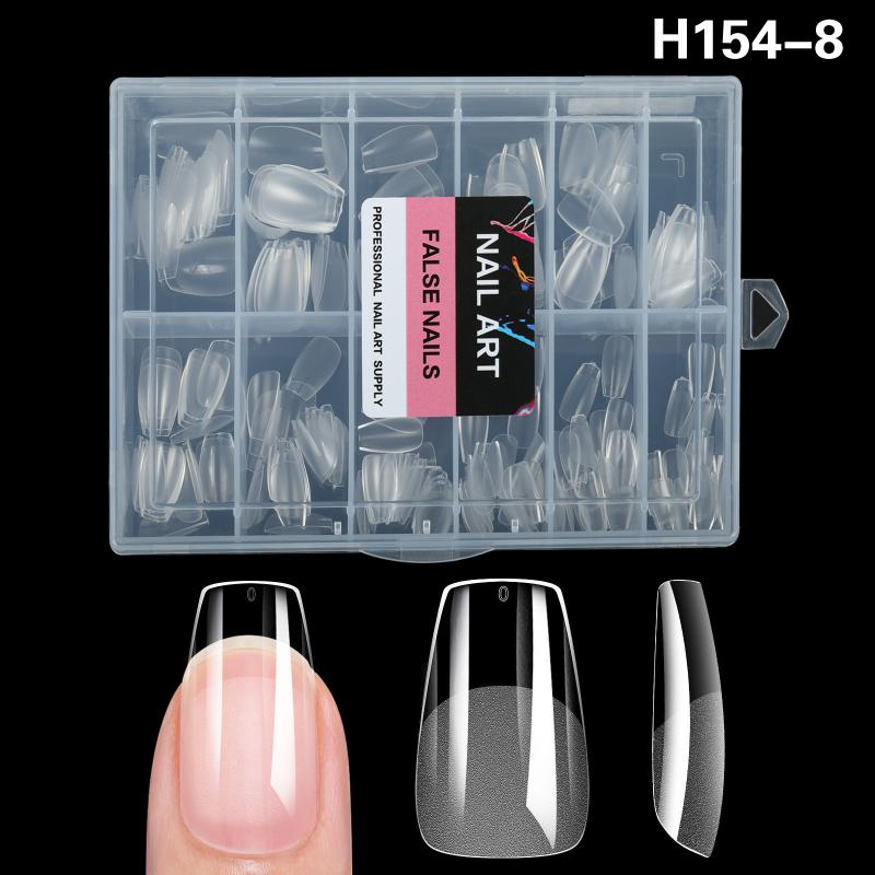 216 PCS Seamless Press On False Nail Tips Transparent Full Cover Fingernail Tip Half Matte Long Coffin Almond Artificial Nails