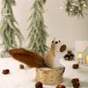 Realistic Foam Squirrel Hanging Ornament Christmas Tree Decor Woodland Animal Figurine with Faux Fur Tail Pine Cone Home Decor