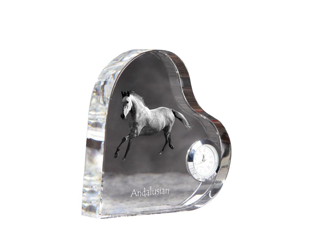 Andalusian – Crystal clock with a picture of a horse, heart-shaped shelf clock | Art-Dog
