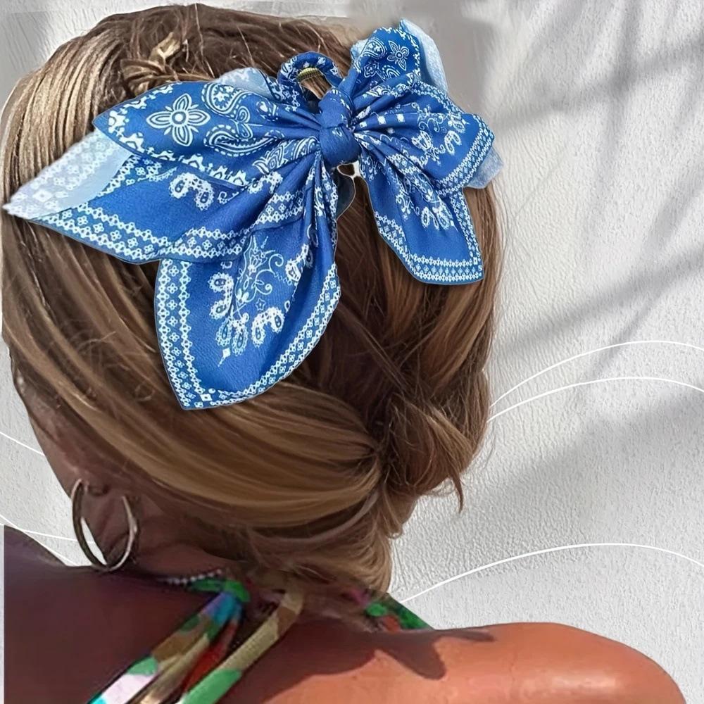 Bohemian Style Sweet Bow Hair Claw French Elegant Shark Clip Large Size Hair Clips Boho Vacation Headwear Women Hair Accessories