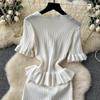 Retro Strickpullover Rüschen Sexy Einreihig Elegant A-Linie Langes Maxi Abend Party Kleid Damenmode Sommerkleidung