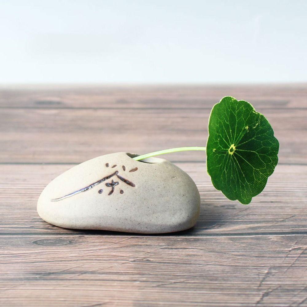 Rough Ceramic Zen Hydroponic Vase Handmade Desktop Small Vase Retro Stone Shape Vase Office